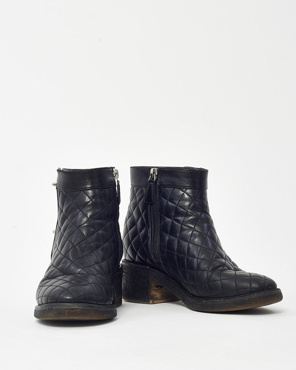Chanel Black Quilted Leather CC Logo Short Zip Boots - 38