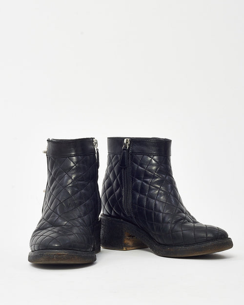 Chanel Black Quilted Leather CC Logo Short Zip Boots - 38