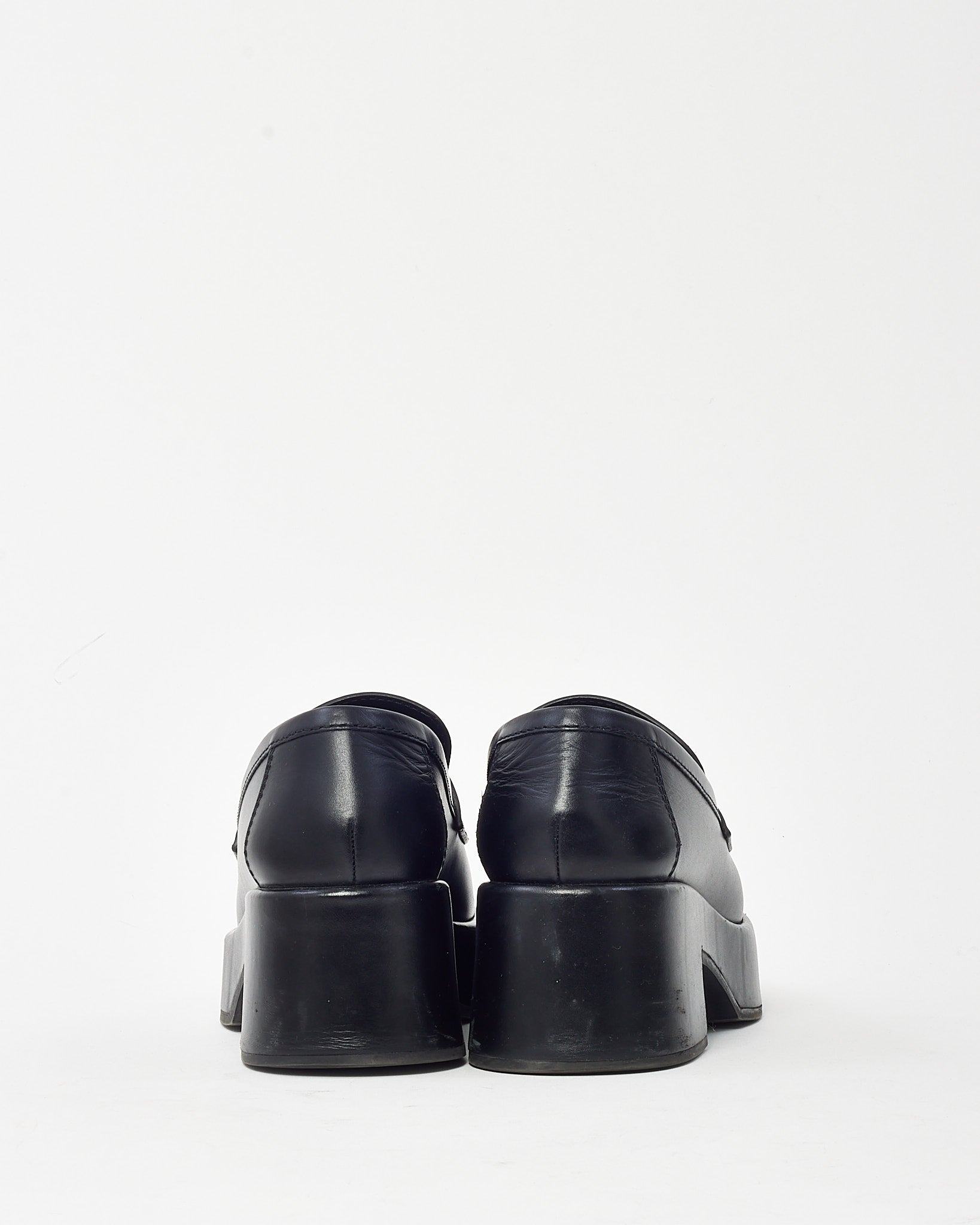 Chanel Black Calfskin Leather Black CC Coco Mark Platform Loafers - 38
