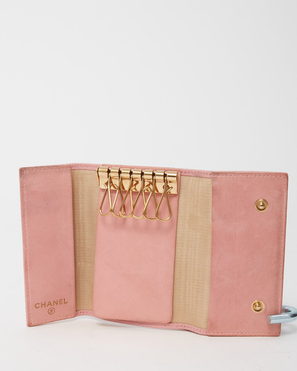Chanel Pink Caviar Leather Timeless Interlocking CC Logo 6 Key Holder