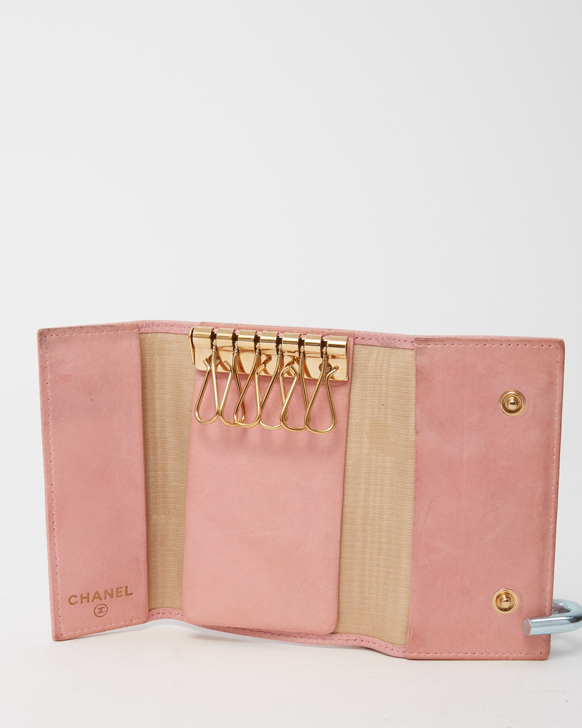 Chanel Pink Caviar Leather Timeless Interlocking CC Logo 6 Key Holder