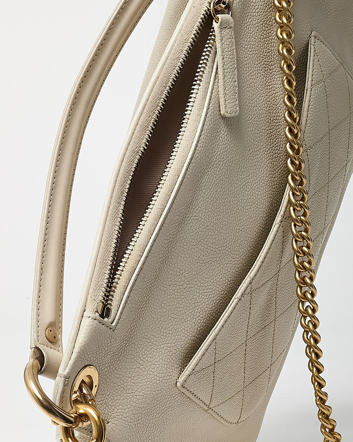 Chanel White Caviar Leather Large Top Handle Flap Bag with Removable Strap